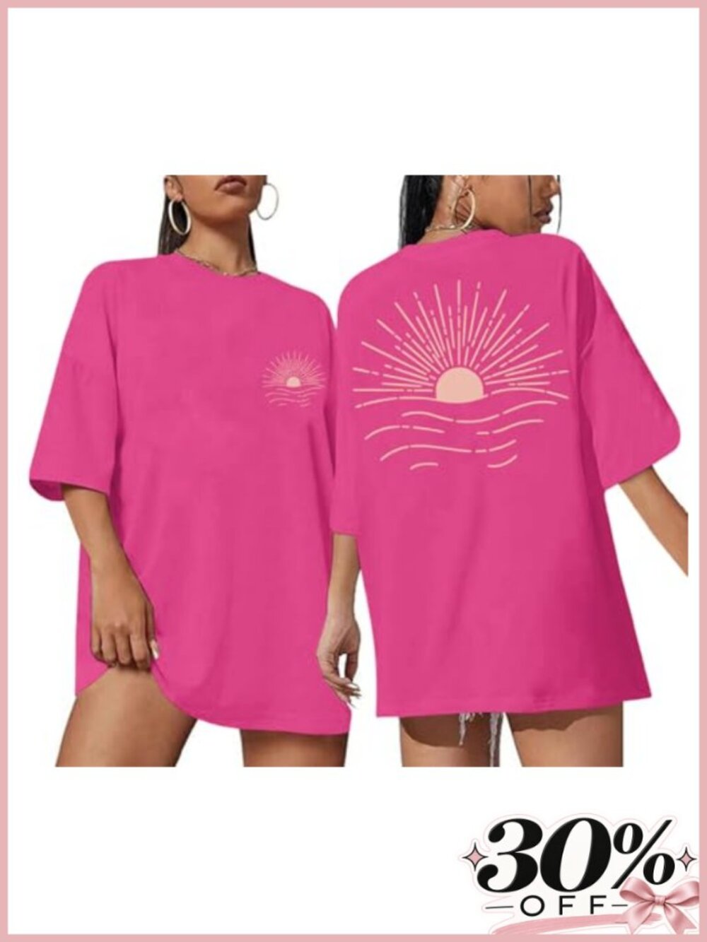 Oversized Sunset Graphic Tee for Women Vintage Printed Casual Summer Top